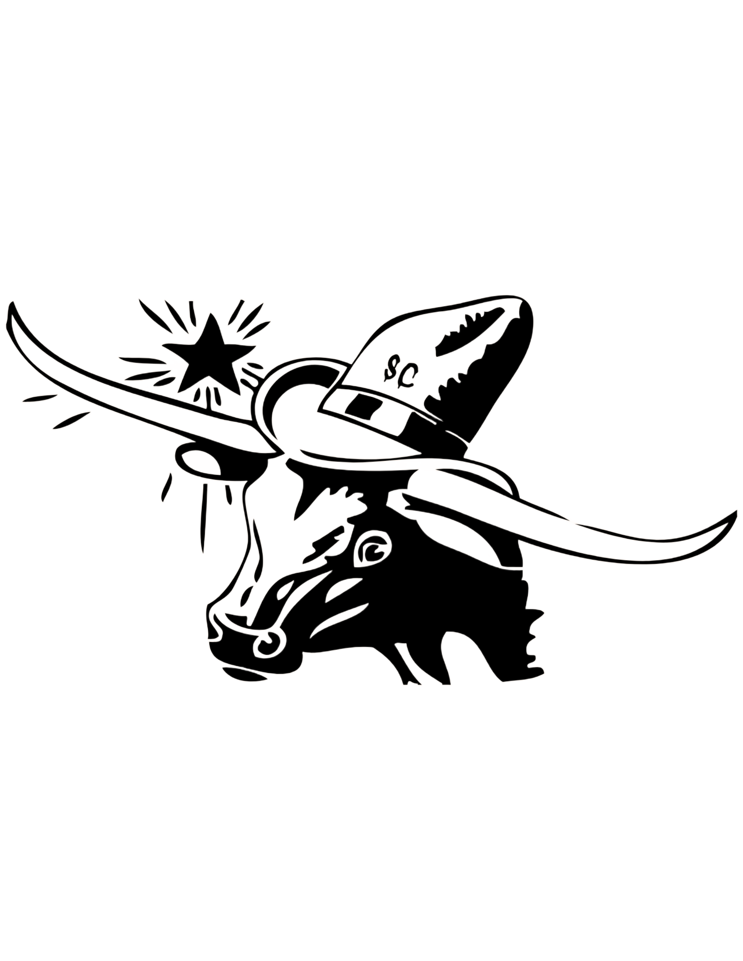 Longhorn bull wearing a cowboy hat — Suburban Cowboy emblem