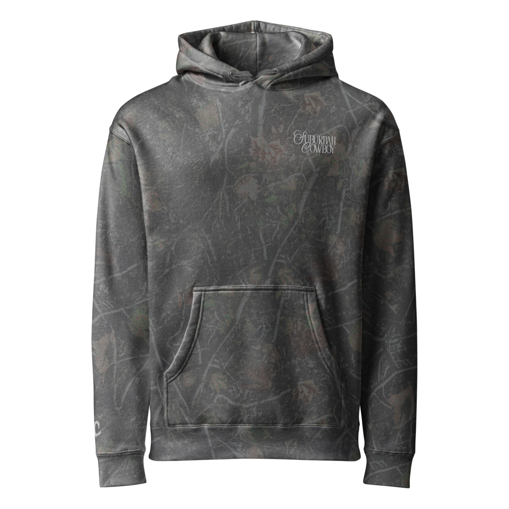 Camo Cowboy hoodie in darkwood tree camo, front